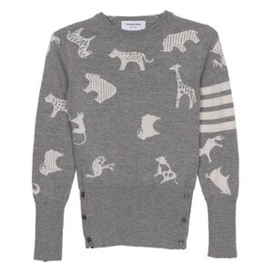 Thom Browne Gray Crewneck Sweater with Animal Motif